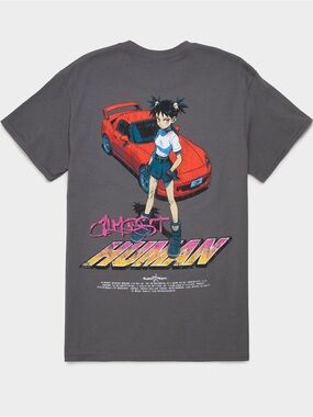 CVLA Graphic Tee - Charcoal Anime Girl & Red Car